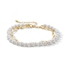 Thumbnail Image 1 of 5.0-6.0mm Oval Freshwater Cultured Pearl and Paper Clip Chain Double Strand Bracelet in 10K Gold - 7.5&quot;