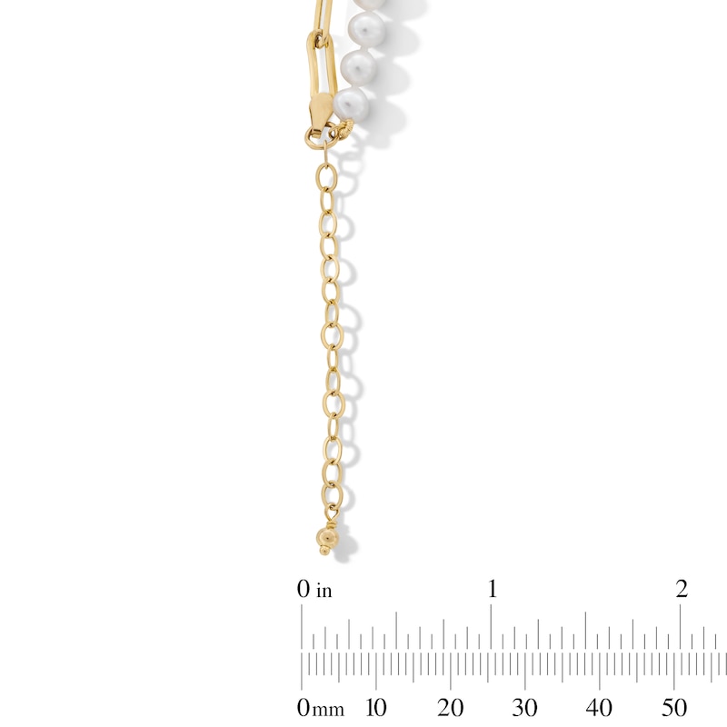 Main Image 3 of 5.0-6.0mm Oval Freshwater Cultured Pearl and Paper Clip Chain Double Strand Bracelet in 10K Gold - 7.5&quot;