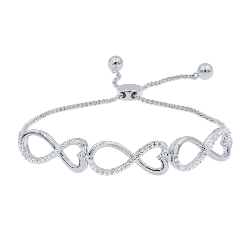 Main Image 1 of 1/3 CT. T.W. Diamond Infinity Heart Link Bolo Bracelet in Sterling Silver - 9.0&quot;