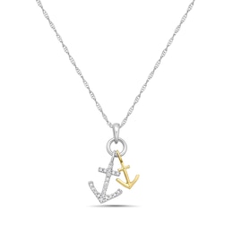 1/10 CT. T.W. Diamond Anchors Double Charm Pendant in 10K Two-Tone Gold