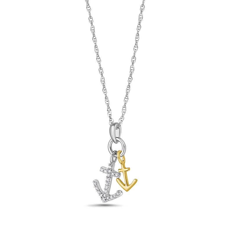 Main Image 2 of 1/10 CT. T.W. Diamond Anchors Double Charm Pendant in 10K Two-Tone Gold