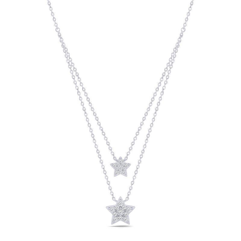 Main Image 1 of 1/5 CT. T.W. Diamond Stars Double Strand Necklace in Sterling Silver