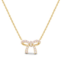 Pink Lab-Created Sapphire Bow Necklace in Sterling Silver with 14K Gold Plate