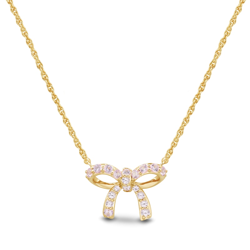 Main Image 1 of Pink Lab-Created Sapphire Bow Necklace in Sterling Silver with 14K Gold Plate