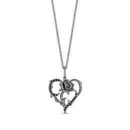 Enchanted Disney Villains Maleficent 1/6 CT. T.W. Black Diamond Heart Rose Vine Pendant in Black Sterling Silver - 19”