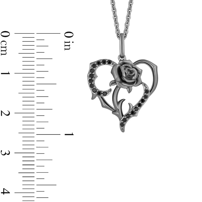 Main Image 4 of Enchanted Disney Villains Maleficent 1/6 CT. T.W. Black Diamond Heart Rose Vine Pendant in Black Sterling Silver - 19”