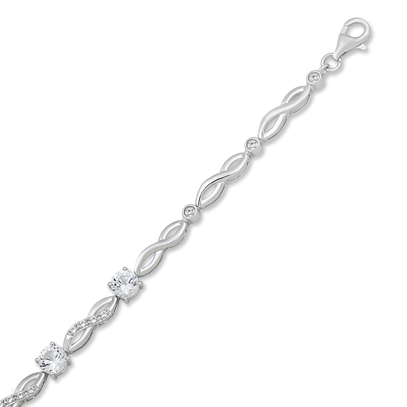 Main Image 2 of 5.0mm White Lab-Created Sapphire Infinity Link Bracelet in Sterling Silver - 7.5&quot;