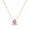 Thumbnail Image 1 of Pear-Shaped Pink Lab-Created Sapphire Bezel-Set Solitaire Necklace in Sterling Silver with 14K Gold Plate