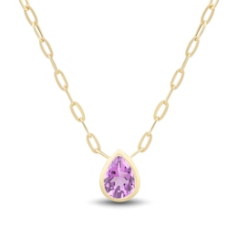 Pear-Shaped Pink Lab-Created Sapphire Bezel-Set Solitaire Necklace in Sterling Silver with 14K Gold Plate