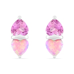 Heart-Shaped Pink Lab-Created Opal and Pink Lab-Created Sapphire Stud Earrings in Sterling Silver