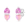 Thumbnail Image 2 of Heart-Shaped Pink Lab-Created Opal and Pink Lab-Created Sapphire Stud Earrings in Sterling Silver