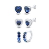 Thumbnail Image 1 of Heart-Shaped Blue and White Lab-Created Sapphire Stud and Hoop Three Pair Earrings Set in Sterling Silver