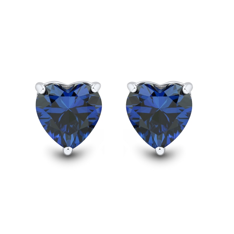 Main Image 2 of Heart-Shaped Blue and White Lab-Created Sapphire Stud and Hoop Three Pair Earrings Set in Sterling Silver