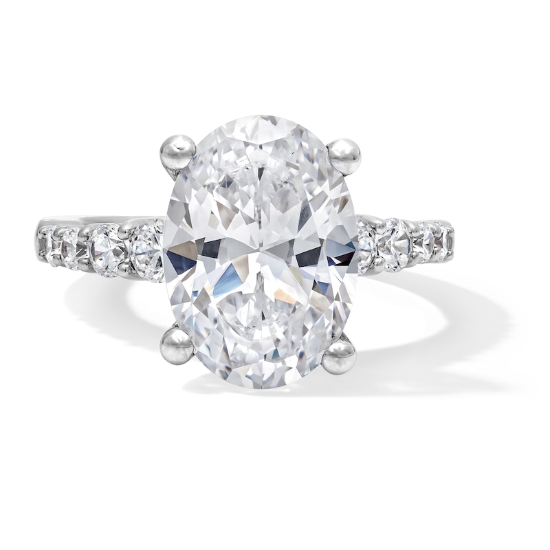 Main Image 1 of 5-3/4 CT. T.W. Oval Certified Lab-Created Diamond Graduated Shank Engagement Ring in 14K White Gold (F/VS2)