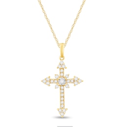 1/5 CT. T.W. Diamond Tri-Ends Cross Pendant in 10K Gold