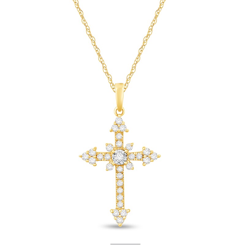 Main Image 1 of 1/5 CT. T.W. Diamond Tri-Ends Cross Pendant in 10K Gold