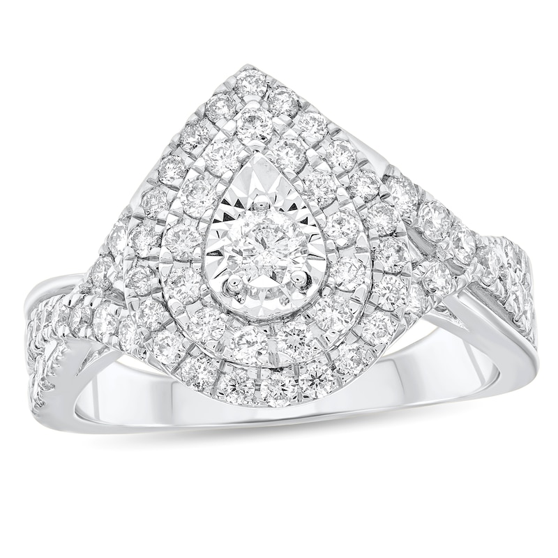 Main Image 1 of 1 CT. T.W. Diamond Double Teardrop Frame Twist Shank Engagement Ring in 10K White Gold