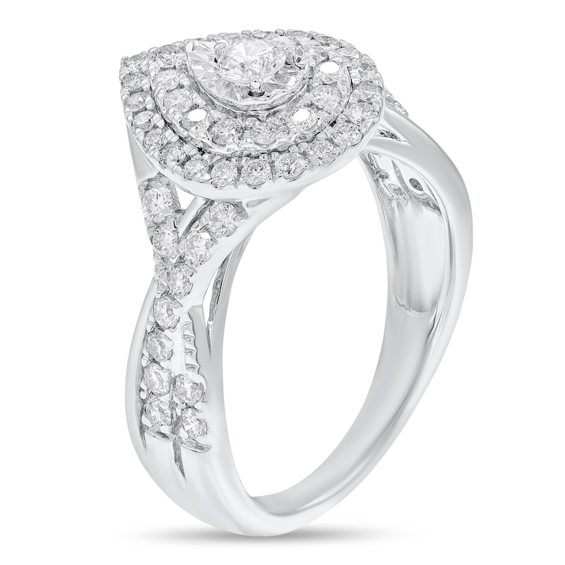 Main Image 2 of 1 CT. T.W. Diamond Double Teardrop Frame Twist Shank Engagement Ring in 10K White Gold