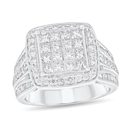 1-7/8 CT. T.W. Princess-Cut Multi-Diamond Cushion Frame Triple Row Engagement Ring in 14K White Gold