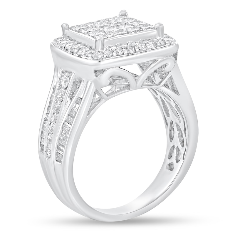 Main Image 2 of 1-7/8 CT. T.W. Princess-Cut Multi-Diamond Cushion Frame Triple Row Engagement Ring in 14K White Gold