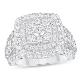 2-7/8 CT. T.W. Diamond Triple Cushion Frame Triple Row Engagement Ring in 14K White Gold