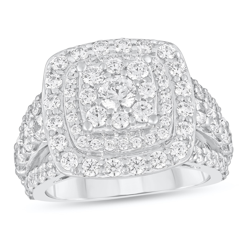 Main Image 1 of 2-7/8 CT. T.W. Diamond Triple Cushion Frame Triple Row Engagement Ring in 14K White Gold