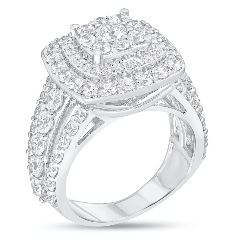 Main Image 2 of 2-7/8 CT. T.W. Diamond Triple Cushion Frame Triple Row Engagement Ring in 14K White Gold