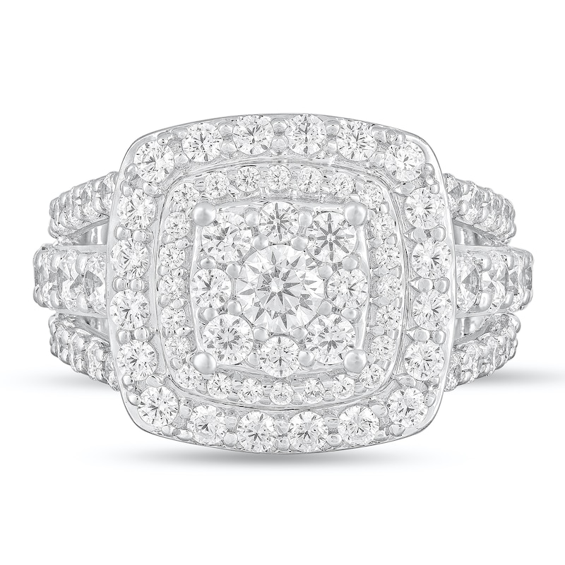 Main Image 3 of 2-7/8 CT. T.W. Diamond Triple Cushion Frame Triple Row Engagement Ring in 14K White Gold