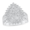 Thumbnail Image 1 of 2 CT. T.W. Pear-Shaped Multi-Diamond Double Starburst Frame Triple Row Engagement Ring in 14K White Gold