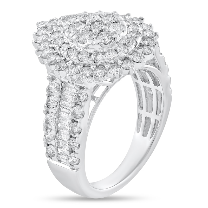 Main Image 2 of 2 CT. T.W. Pear-Shaped Multi-Diamond Double Starburst Frame Triple Row Engagement Ring in 14K White Gold