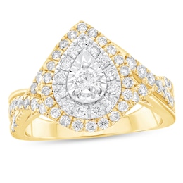 1 CT. T.W. Diamond Double Teardrop Frame Twist Shank Engagement Ring in 10K Gold