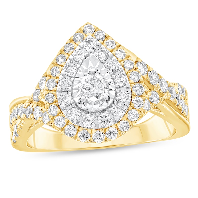 Main Image 1 of 1 CT. T.W. Diamond Double Teardrop Frame Twist Shank Engagement Ring in 10K Gold