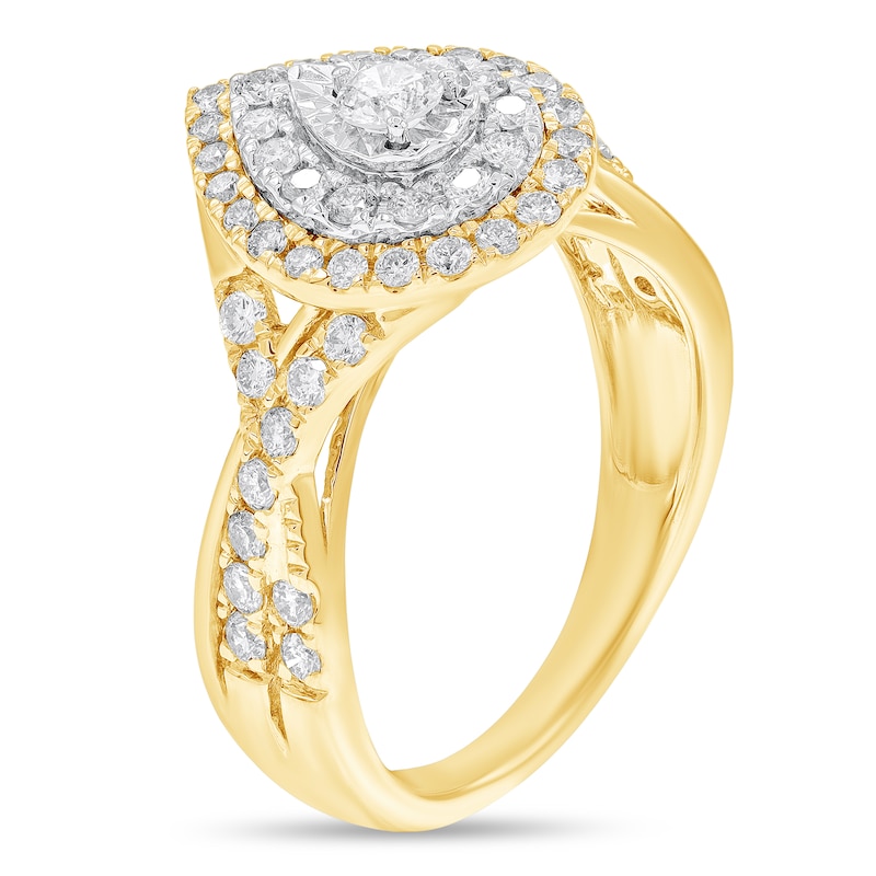 Main Image 2 of 1 CT. T.W. Diamond Double Teardrop Frame Twist Shank Engagement Ring in 10K Gold