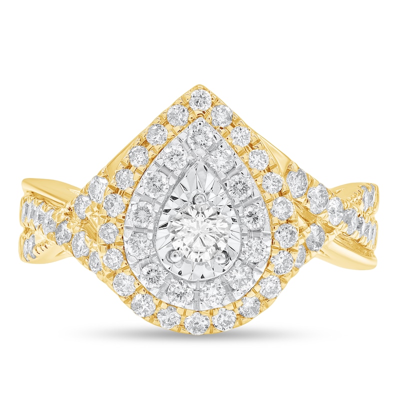 Main Image 3 of 1 CT. T.W. Diamond Double Teardrop Frame Twist Shank Engagement Ring in 10K Gold