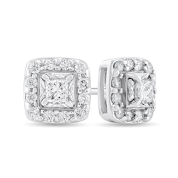 1/2 CT. T.W. Princess-Cut Diamond Cushion Frame Stud Earrings in 10K White Gold