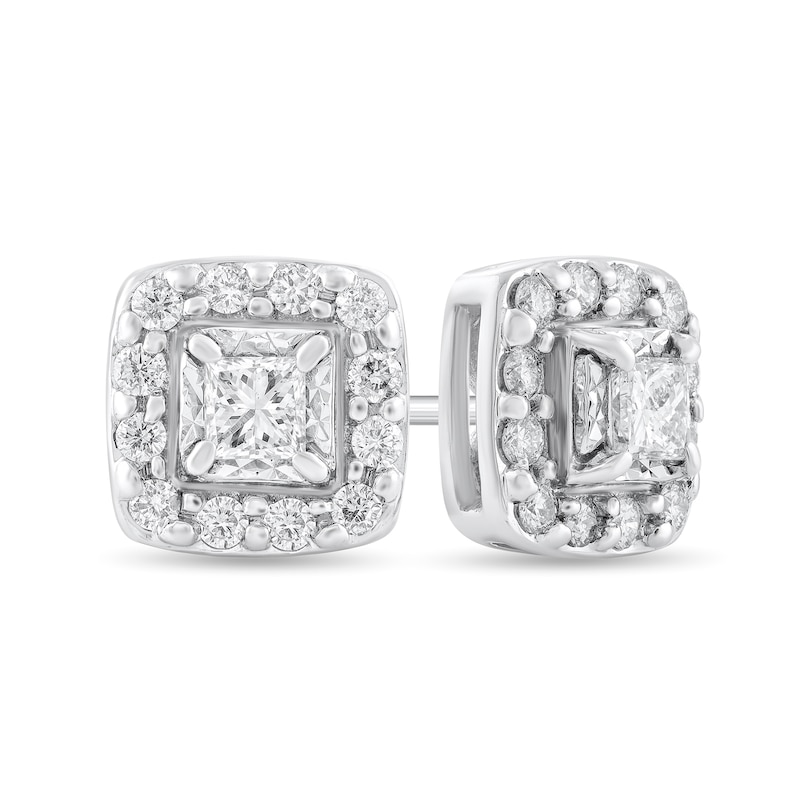 Main Image 1 of 1/2 CT. T.W. Princess-Cut Diamond Cushion Frame Stud Earrings in 10K White Gold