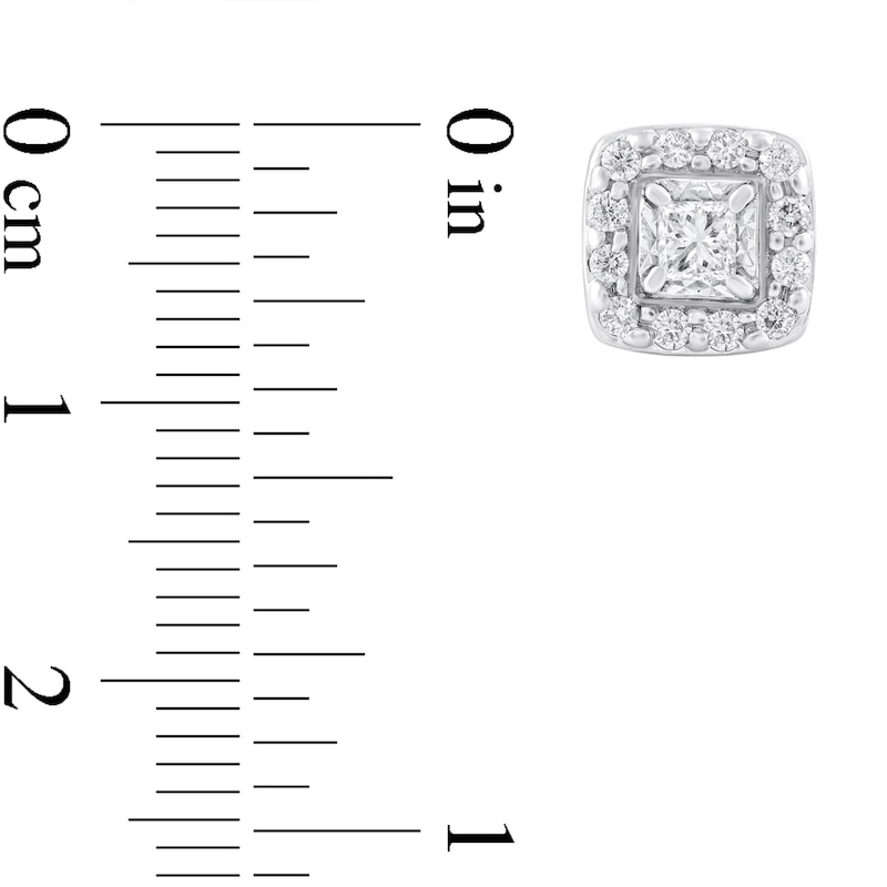 Main Image 2 of 1/2 CT. T.W. Princess-Cut Diamond Cushion Frame Stud Earrings in 10K White Gold