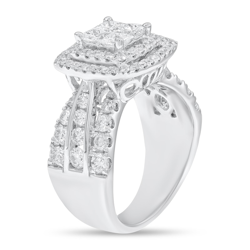 Main Image 2 of 2 CT. T.W. Quad Princess-Cut Diamond Double Cushion Frame Triple Row Engagement Ring in 14K White Gold