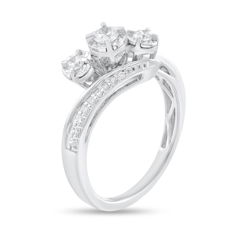 Main Image 2 of 3/8 CT. T.W. Diamond Three Stone Bypass Shank Engagement Ring in 10K White Gold