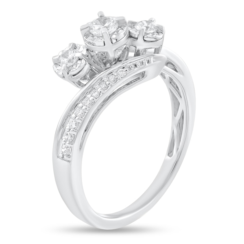 Main Image 3 of 3/8 CT. T.W. Diamond Three Stone Bypass Shank Engagement Ring in 10K White Gold