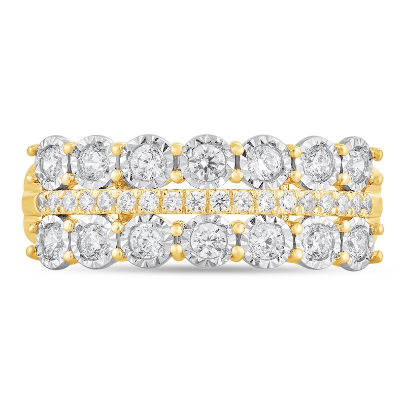 Main Image 4 of 1/2 CT. T.W. Diamond Triple Row Band in 10K Gold