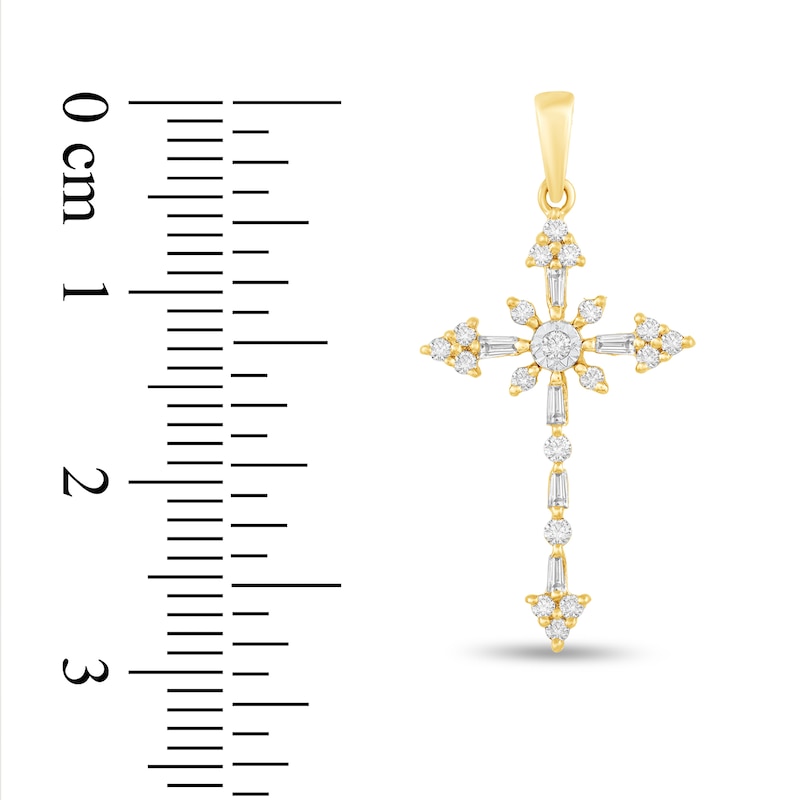 Main Image 2 of 1/5 CT. T.W. Baguette and Round Diamond Tri-Ends Cross Pendant in 10K Gold