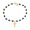 Thumbnail Image 1 of 4.0mm Onyx Bead and Cross Charm Bracelet in Sterling Silver with 14K Gold Plate - 7.25&quot;