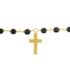 Thumbnail Image 2 of 4.0mm Onyx Bead and Cross Charm Bracelet in Sterling Silver with 14K Gold Plate - 7.25&quot;