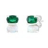 Thumbnail Image 2 of Oval Lab-Created Emerald and Lab-Created Opal Stacked Duo Stud Earrings in Sterling Silver