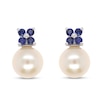 Thumbnail Image 1 of 8.0mm Freshwater Cultured Pearl and Blue Lab-Created Sapphire Flower Drop Earrings in Sterling Silver