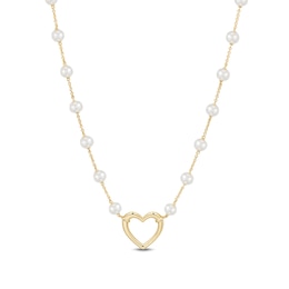 6.0-6.5mm Freshwater Cultured Pearl Station Heart Necklace in Sterling Silver with 14K Gold Plate