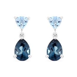 Pear-Shaped London Blue Topaz and Trillion-Cut Sky Blue Topaz Drop Earrings in Sterling Silver