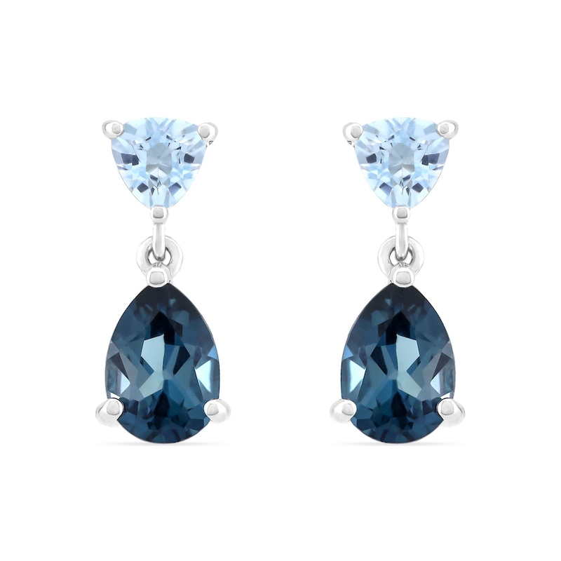 Main Image 1 of Pear-Shaped London Blue Topaz and Trillion-Cut Sky Blue Topaz Drop Earrings in Sterling Silver