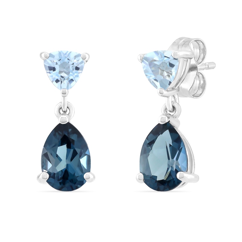 Main Image 2 of Pear-Shaped London Blue Topaz and Trillion-Cut Sky Blue Topaz Drop Earrings in Sterling Silver